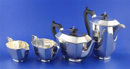 A 1930s four piece silver tea set by Stower & Wragg Ltd, gross 59 oz.